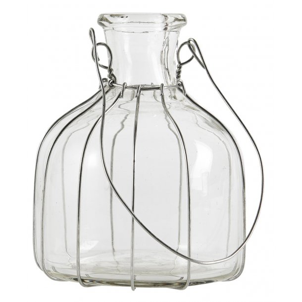 Flaske til bedelys eller blomster med wire