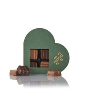 4stk. fyldte konfektstykker i grn Cocoture hjerteske