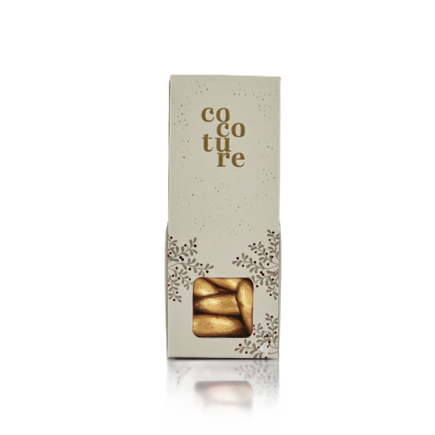 55-60g mandler med fldechokolade &amp; guldpulver i gr Cocoture dragbox