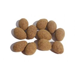 Lakridseriet Valencia Mandler med chokolade og drysset med strk lakridspulver