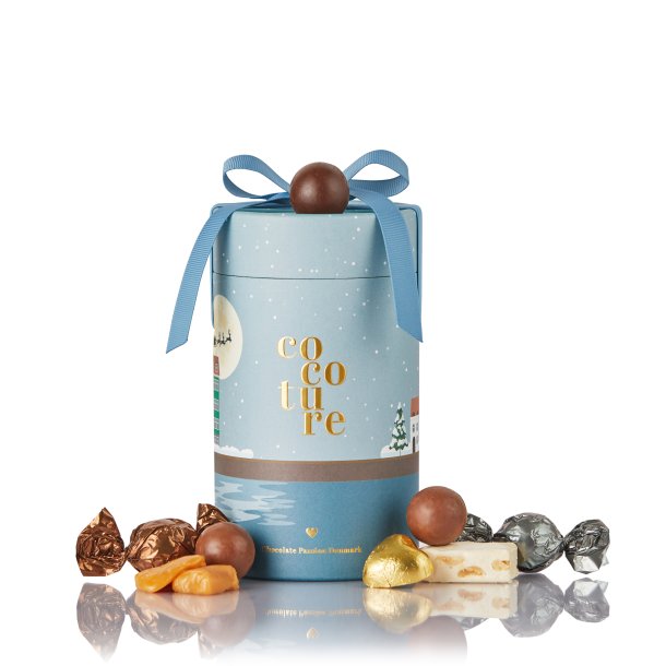 Mix  kugler, &amp; foliehjerte, fldekaramel og fr. noug i LYSEBLT Cocoture gaverr