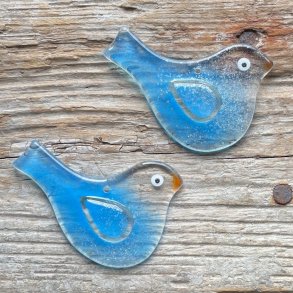 Glas fugle i bllig farver til ophng, 2 stk.