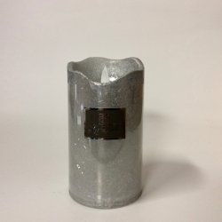 LED stearinlys m. timer i slv, med bevgelig flamme, 14cm.