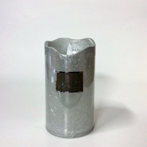 LED stearinlys m. timer i slv, med bevgelig flamme, 16 cm.