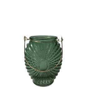 Fyrfadsglas med guld hank mrkgrn glas