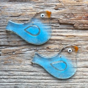 Glas fugle i bl�lig farver til oph�ng, 2 stk.