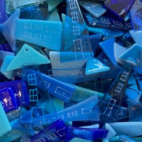 Glashuse til ophng i bl farver, 5 stk. 