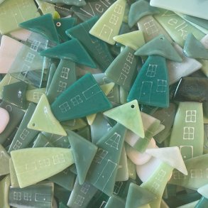 Glashuse til ophng i grnne pastel farver, 5 stk. 