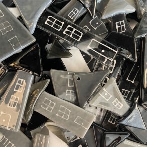 Glashuse til ophng i gr/sorte farver, 5 stk.