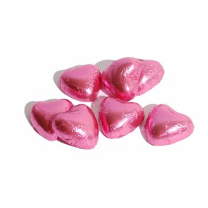 Pink- lyserde chokolade hjerter med fldechokolade.