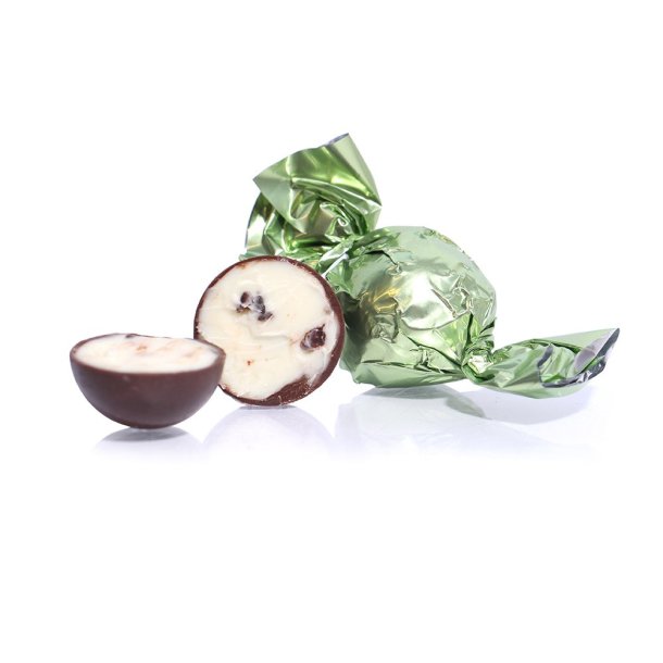 Pastelgr�n fyldt Cocoture chokoladekugle m�rk chokolade med sure kirseb�r